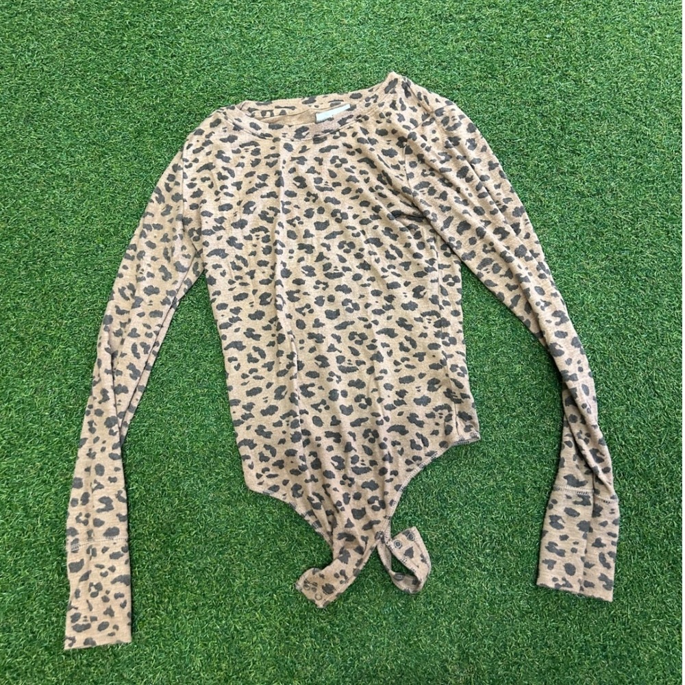 Abercrombie & Fitch Leopard Print Long Sleeve Bodysuit A&F Cozy Brown Small